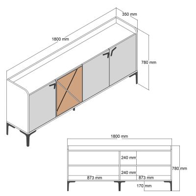 БЮФЕТ МЕЛАМИНОВ ОРЕХ И ВИД НА БЯЛ МРАМОР 180x35x78Ηcm.ΗΜ9433.02