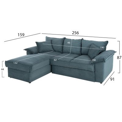 CORNER (LEFT) SOFA-BED WITH STORAGE SPACE ALDO HM3276.03L PETROL GREEN FABRIC 256x91-159x87Hcm.