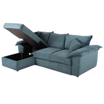 CORNER (LEFT) SOFA-BED WITH STORAGE SPACE ALDO HM3276.03L PETROL GREEN FABRIC 256x91-159x87Hcm.