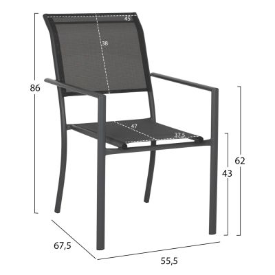 OUTDOOR DINING SET HM11815 5PCS METAL TABLE & ALUMINUM ARMCHAIRS TEXTLINE GREY