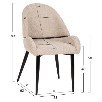 СТОЛ SARKY HM8585.02 БУКЛЕ ЕКРЮ ПЛАТ-ЧЕРНИ МЕТАЛНИ КРАКА 55x62x89Hсм.