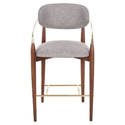 BAR STOOL SIRUS PLUS HM18147.04 WALNUT WOOD-METAL IN GOLD-FABRIC IN GREY 52x59x101Hcm.