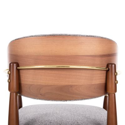 BAR STOOL SIRUS PLUS HM18147.04 WALNUT WOOD-METAL IN GOLD-FABRIC IN GREY 52x59x101Hcm.