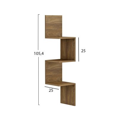 WALL CORNER SHELVES/BOOKCASE ILLUSION HM8935.11 MELAMINE IN DARK NATURAL 25x25x105,4Hcm.