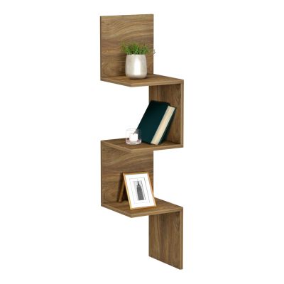 WALL CORNER SHELVES/BOOKCASE ILLUSION HM8935.11 MELAMINE IN DARK NATURAL 25x25x105,4Hcm.