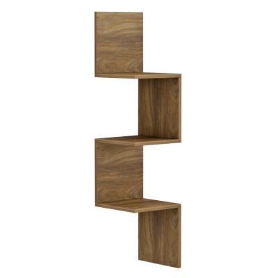 WALL CORNER SHELVES/BOOKCASE ILLUSION HM8935.11 MELAMINE IN DARK NATURAL 25x25x105,4Hcm.