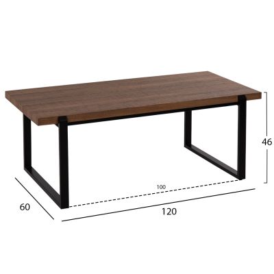 COFFEE TABLE SHABEN HM9585.04 MDF IN WALNUT TABLETOP-BLACK METAL BASE 120x56X45Hcm.