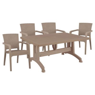 Set 5 pieces Table & Polypropylene armchair rattan in cappuccino color HM10576.02