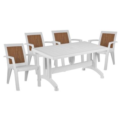 Set 5 pieces Table & Polypropylene armchair in white color HM10577.01