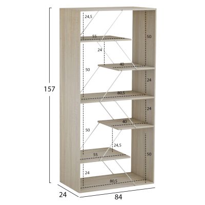 ЕТАЖ ЗА КНИЖИ TARS MELAMINE SONOMA-WHITE METAL RODS 84x24x157Hcm.HM2240.11