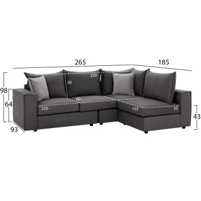 Corner Sofa “MONZA”, interchangeable, 3 pcs, grey