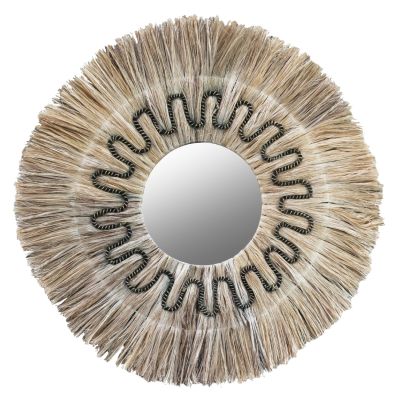 MIRROR ROUND WITH ABACA FIBERS FRAME IN NATURAL-BLACK 90x4x90Hcm.HM7750