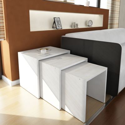 NESTING TABLES 3 PCS MELAMINE HM9069.01 WHITE 44.5x35x38.5Y cm.