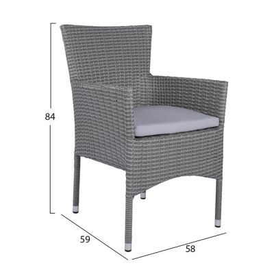 Set 7 pieces Table Metallic grey 160x90 with 6 armchairs grey wicker HM10587.01