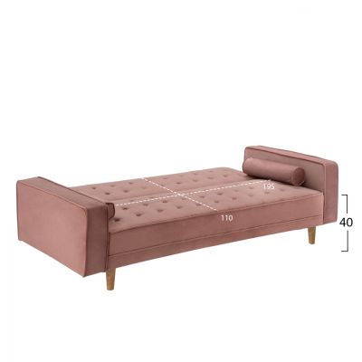 SOFA-BED SALVADOR HM3150.12 VELVET DUSTY PINK 224X88X84cm.