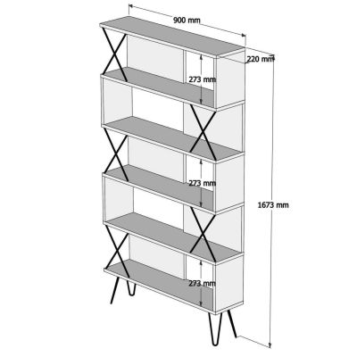 ЕТАЖ ЗА КНИЖИ МЕЛАМИН HM9496.02 ЦВЯТ ОРЕХ-ЧЕРНИ МЕТАЛНИ КРАКА 90x22x167,3Hcm.