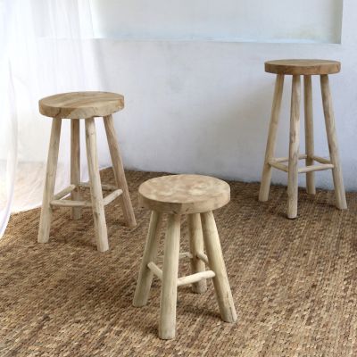 STOOL MADE OF TEAK WOOD NATURAL Φ35x62Hcm.HM9479