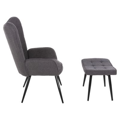 ARMCHAIR CRAWLEY WITH FOOTSTOOL HM8918.21 GREY BOUCLE FABRIC-BLACK METAL LEGS 70x74x105Hcm.