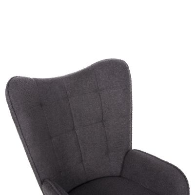 ARMCHAIR CRAWLEY WITH FOOTSTOOL HM8918.21 GREY BOUCLE FABRIC-BLACK METAL LEGS 70x74x105Hcm.