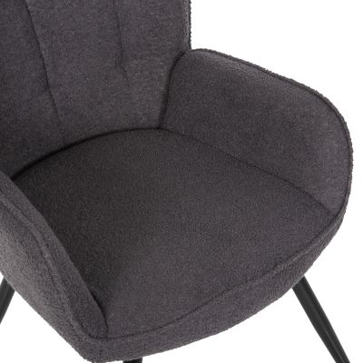 ARMCHAIR CRAWLEY WITH FOOTSTOOL HM8918.21 GREY BOUCLE FABRIC-BLACK METAL LEGS 70x74x105Hcm.