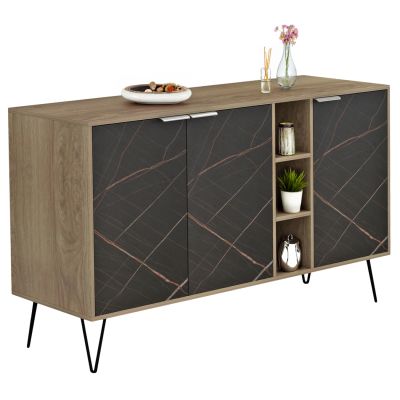 SIDEBOARD CABRON HM8874.12 MELAMINE IN SONAMA-BLACK MARBLE & BLACK METAL LEGS 142X40X83Hcm.