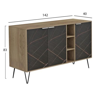 SIDEBOARD CABRON HM8874.12 MELAMINE IN SONAMA-BLACK MARBLE & BLACK METAL LEGS 142X40X83Hcm.