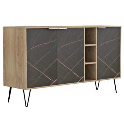 SIDEBOARD CABRON HM8874.12 MELAMINE IN SONAMA-BLACK MARBLE & BLACK METAL LEGS 142X40X83Hcm.