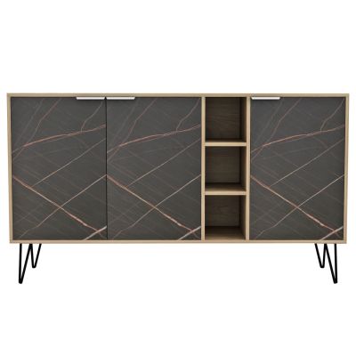 SIDEBOARD CABRON HM8874.12 MELAMINE IN SONAMA-BLACK MARBLE & BLACK METAL LEGS 142X40X83Hcm.