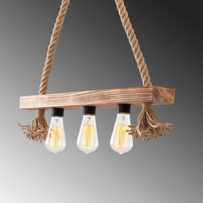 WOODEN PENDANT LIGHT WITH ROPE HM7246 60x9x60 cm.