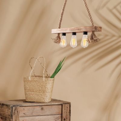 WOODEN PENDANT LIGHT WITH ROPE HM7246 60x9x60 cm.