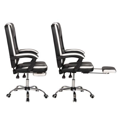 OFFICE CHAIR SEENA HM1190.02 BLACK-WHITE PU-FOLDING FOOTREST 62x65x115Hcm.