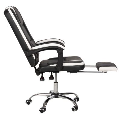 OFFICE CHAIR SEENA HM1190.02 BLACK-WHITE PU-FOLDING FOOTREST 62x65x115Hcm.