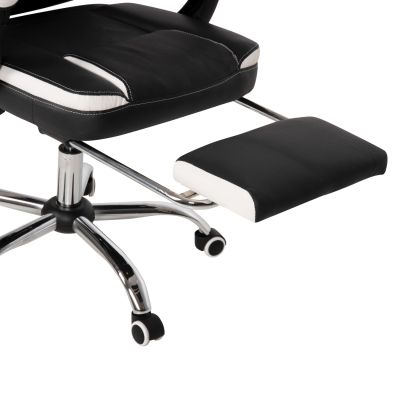 OFFICE CHAIR SEENA HM1190.02 BLACK-WHITE PU-FOLDING FOOTREST 62x65x115Hcm.