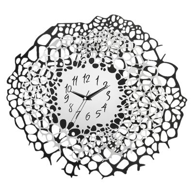 BLACK MDF & PLEXIGLASS MIRROR WALL CLOCK HM7635.01 D50 cm.