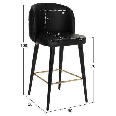 BAR STOOL MARCELLO PROFESSIONAL HM9280.41 PU BLACK WOODEN 50x58x100Hcm.