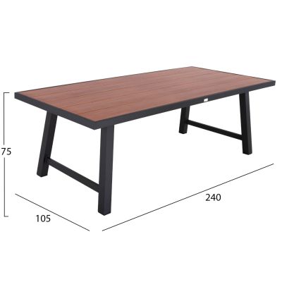 OUTDOOR ALUMINUM TABLE GOBAR HM6060.03 ANTHRACITE WITH WOOD-LIKE TABLETOP 240Χ105Χ75Hcm.