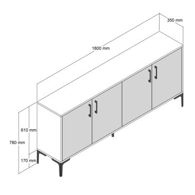 БЮФЕТ МЕЛАМИН ЦВЯТ ОРЕХ С ВЪГЛЕНО СИВИ ВРАТИ 180x35x78Hcm.HM9428.01