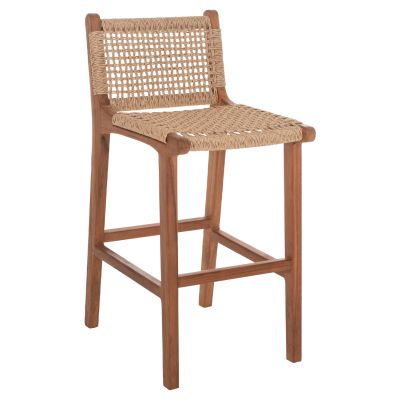 BAR STOOL WITH BACKREST OUTDOORS TEAK WOOD AND ROPE HM9381.01 40X53X89Hcm.