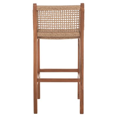 BAR STOOL WITH BACKREST OUTDOORS TEAK WOOD AND ROPE HM9381.01 40X53X89Hcm.