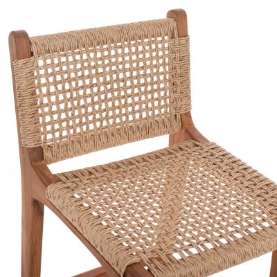 BAR STOOL WITH BACKREST OUTDOORS TEAK WOOD AND ROPE HM9381.01 40X53X89Hcm.