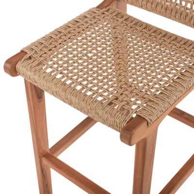 BAR STOOL WITH BACKREST OUTDOORS TEAK WOOD AND ROPE HM9381.01 40X53X89Hcm.