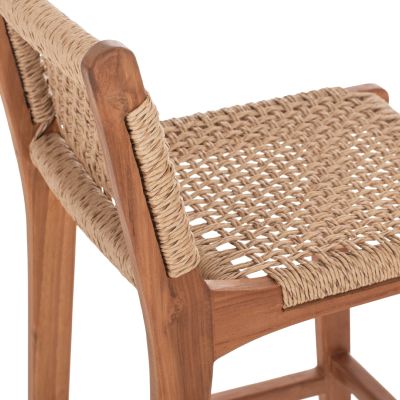 BAR STOOL WITH BACKREST OUTDOORS TEAK WOOD AND ROPE HM9381.01 40X53X89Hcm.