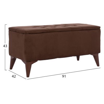 LONG STOOL-TRUNK STROL HM9261.04 BROWN FABRIC QUILTED SEAT 90x40x46Hcm.