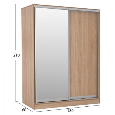 WARDROBE 180X60X210 SLIDING DOORS WITH MIRROR SONAMA OAK HM2437