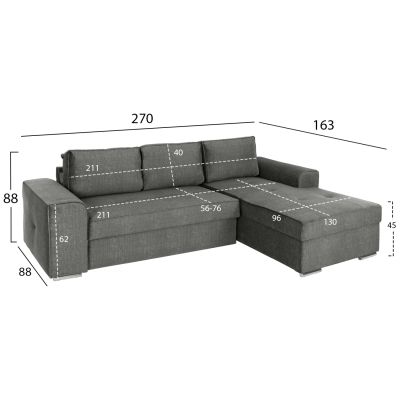 RIGHT CORNER SOFA NACHO HM3279.02R ANTHRACITE FABRIC-SILVER METAL LEGS 270x163x88Hcm.