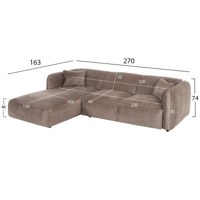 CORNER SOFA (LEFT) TREAT HM3277.02L DARK BEIGE FABRIC 270x163x74Hcm.