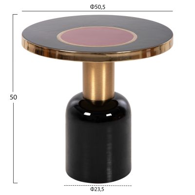 SIDE TABLE ERODE HM4248.01 METAL IN BLACK-GOLD-CHERRY RED Φ50,5x50Hcm.