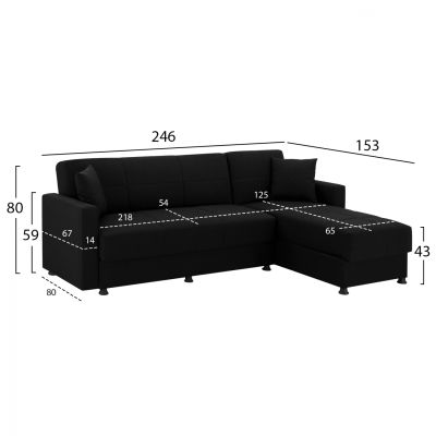 REVERSIBLE CORNER SOFA-BED WITH 2 STORAGE SPACES HM3135.01 BLACK FABRIC 246X153X80H cm.