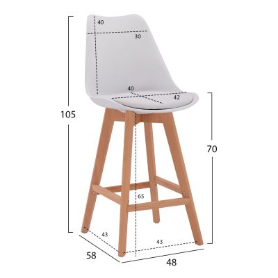 Bar Stool Vegas HM8000.11 White 48x58x105 cm