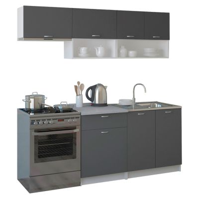 КУХНЕНСКА КОМПОЗИЦИЯ RODNEY HM2440.10 СИВ МЕЛАМИН С БЯЛ ПЛОТ 200x46-29,2см.